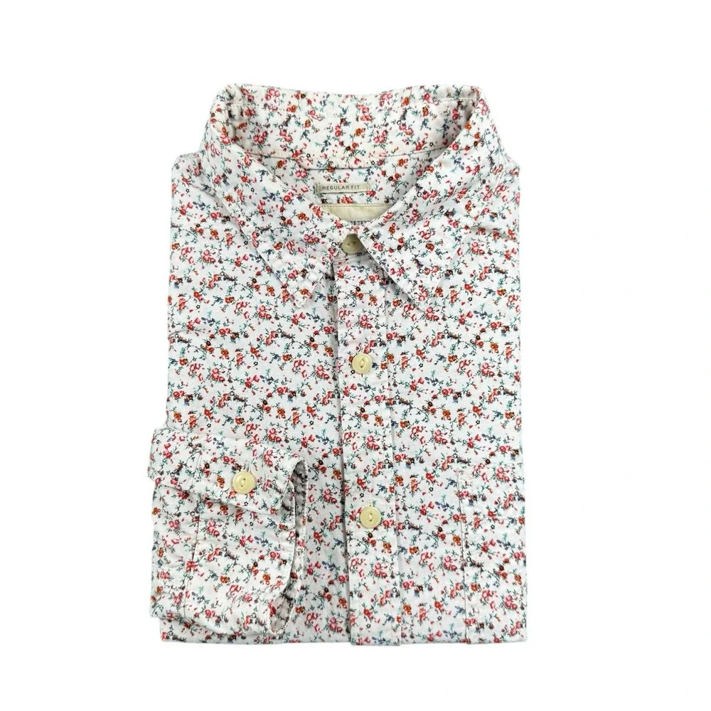 Ralph Lauren Denim And Supply Cream Red Floral AOP Cotton Button Front Size L